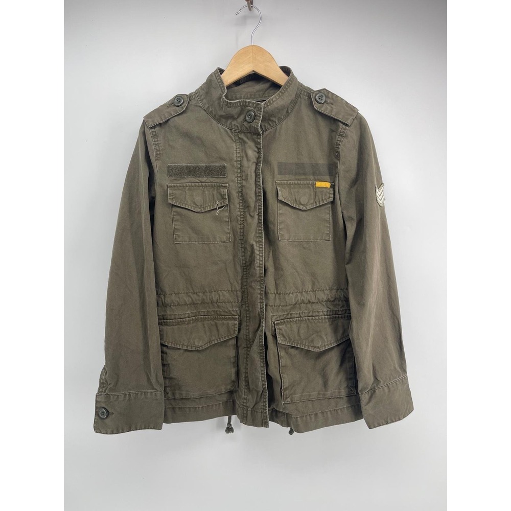 Old Navy Womens Medium Olive Green Military Utility Field Jacket Cotton Chevron
